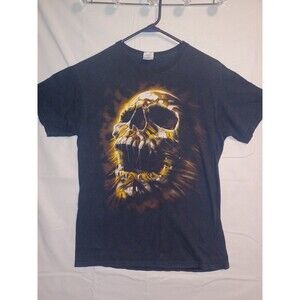 Vtg Fruit Of The Loom 3D Skull  Unisex Size Medium Black 100% Cotton